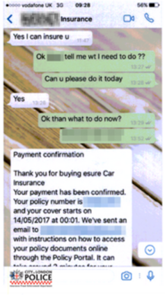 Screenshot of conversation with fraudster